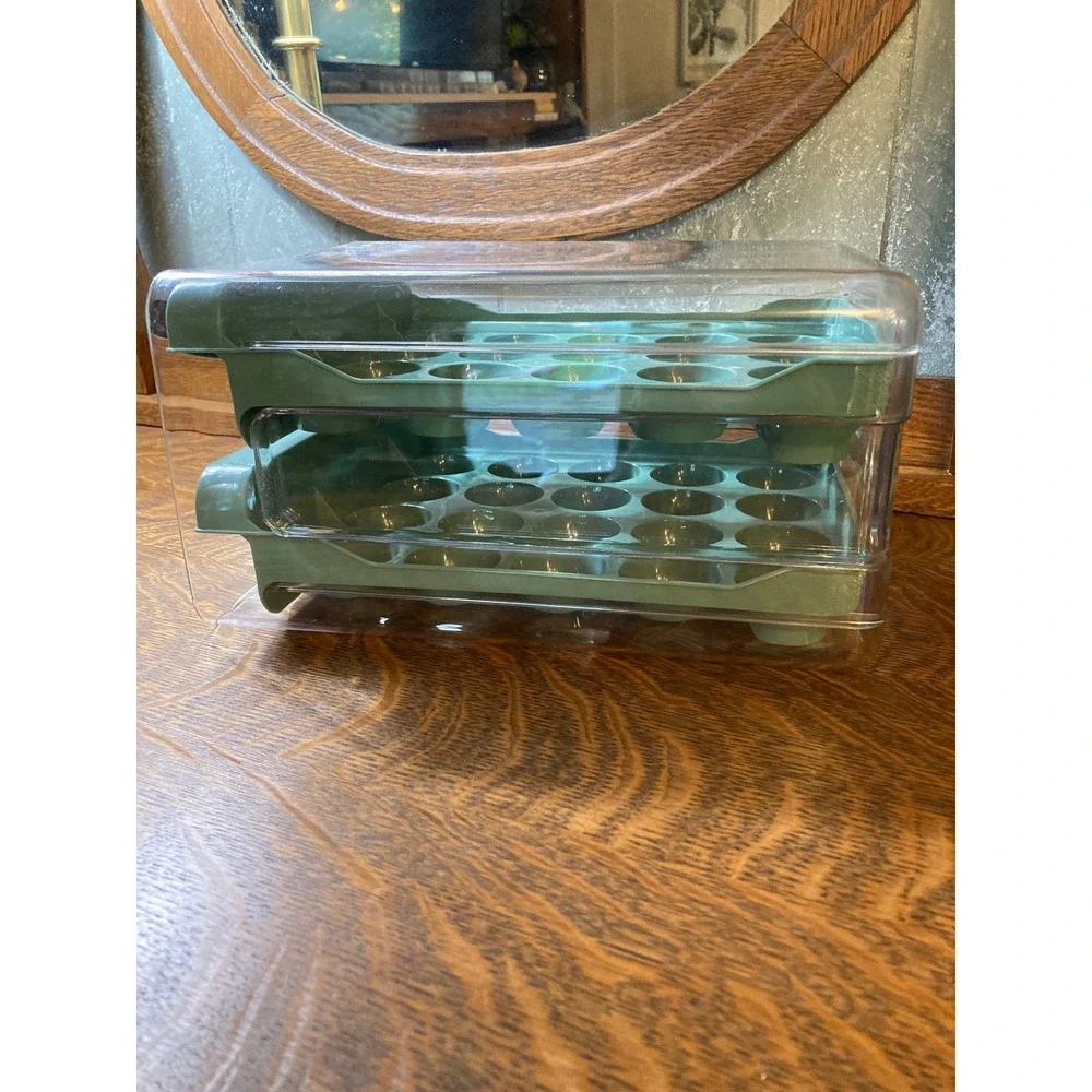 Phantom Chef 2 Tier Egg Storage Container Sage Green 32 Count Fridge Organizer